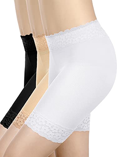3 Piezas Pantalones Cortos de Encaje Ropa Interior Pantalones Cortos de Yoga Estiramiento Seguridad Leggings Calzoncillos para Mujeres Chicas (Set 1, M - L Tamaño)
